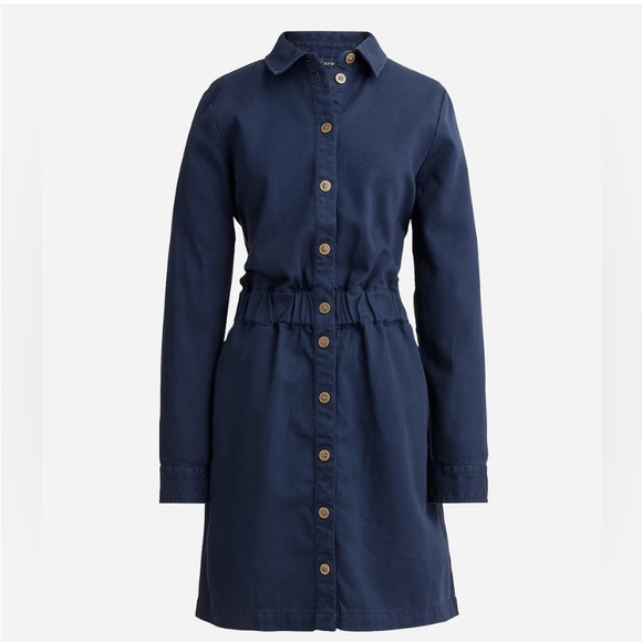 NWT J. Crew Women’s 4 Navy Blue Long Sleeve Button-Front Chino Mini Dress - Picture 1 of 6